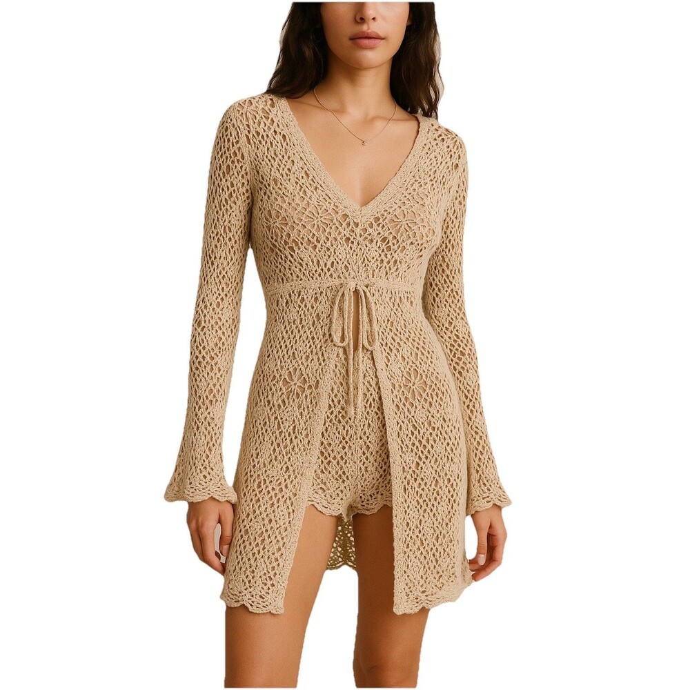 Great American Sweater Y2K Crochet Drawstring Waist Size Large